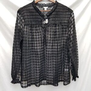 Est. 1946 Gothic Black Burnout Velvet Houndstooth Sheer Ruffle Top Size 18/20